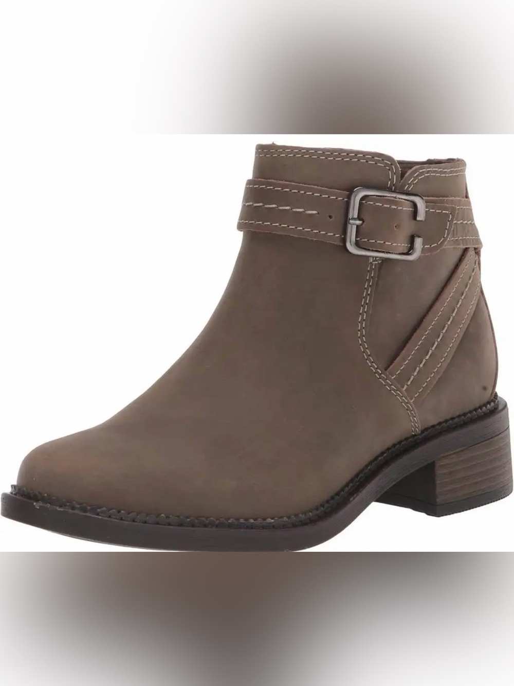Clark’s Maye Strap Ankle Boot Leather Taupe Block Heel Size 8.5